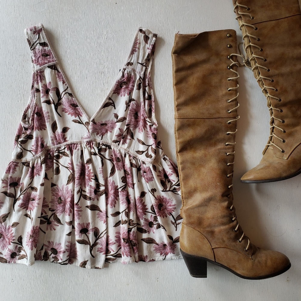 Floral oversized peplum loose fitting babydoll top